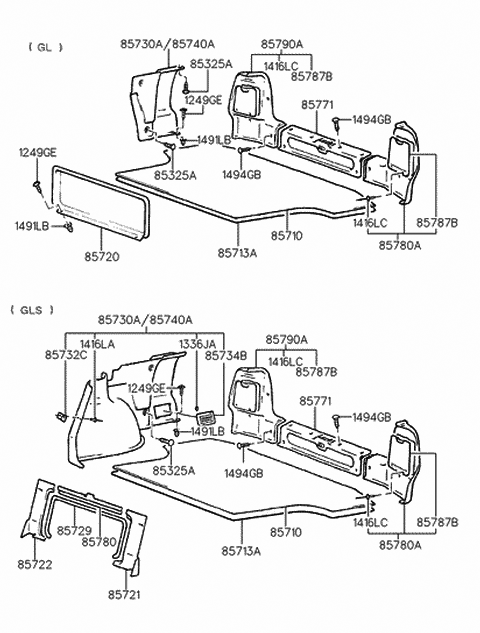 1991 Hyundai Elantra Clip-Luggage Side Diagram for 85736-28100