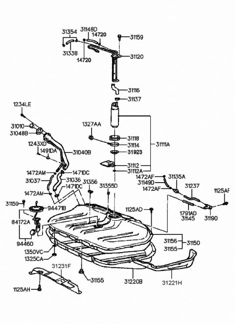 1992 Hyundai Elantra Hose-Fuel Pump Diagram for 31116-28000