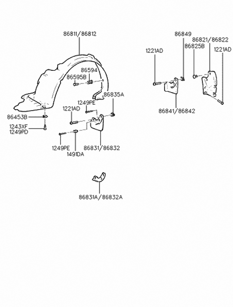 1992 Hyundai Elantra Guard Assembly-Fender Flange,LH Diagram for 86831-28520
