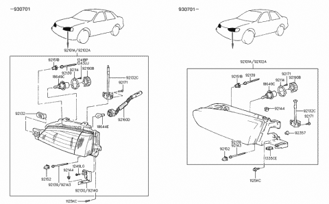 1991 Hyundai Elantra Screw-Headlamp Adjusting Diagram for 92139-24050