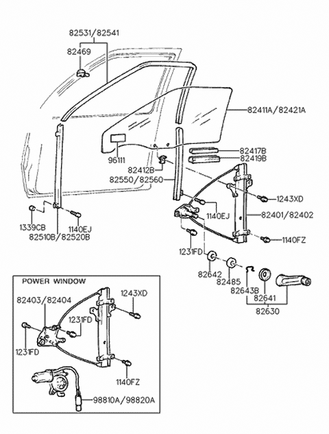 1992 Hyundai Elantra Run-Front Door Window Glass LH Diagram for 82530-28001