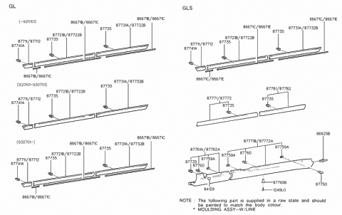 1991 Hyundai Elantra Moulding Assembly-Front Door Waist Line,LH Diagram for 87723-28600
