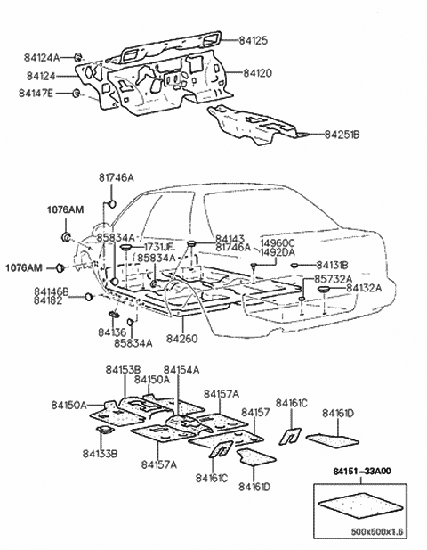 1994 Hyundai Elantra Insulator-Dash Panel Diagram for 84124-28020