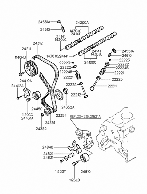 1993 Hyundai Elantra Valve Timing Belt Diagram for 24312-33050