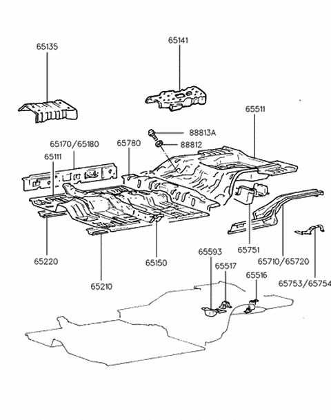1992 Hyundai Elantra Extension Assembly-Rear Floor,Front Diagram for 65780-28121