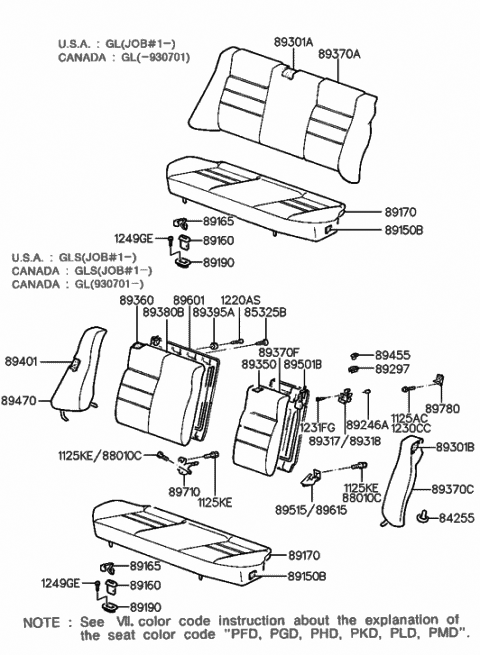 1992 Hyundai Elantra Rear Seat Back Cover Diagram for 89295-28002-PEB