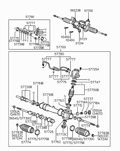 1993 Hyundai Elantra Reman Gear Assembly Power Steering Diagram for 57700-28500-RM