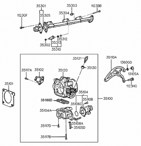 1992 Hyundai Elantra Body Assembly-Throttle Diagram for 35100-33401