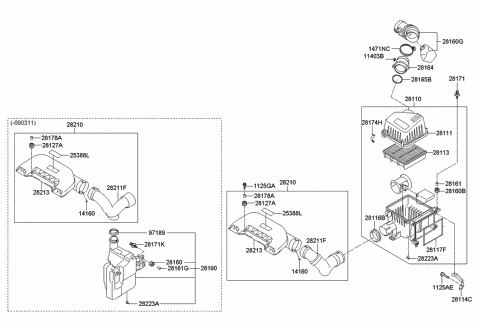 2009 Hyundai Elantra Resonator Assembly Diagram for 28190-2H000