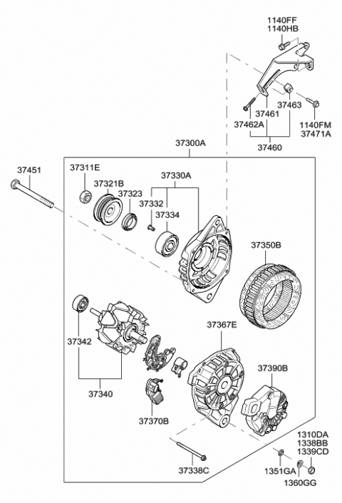2007 Hyundai Elantra Regulator Assembly-Generator Diagram for 37370-25100
