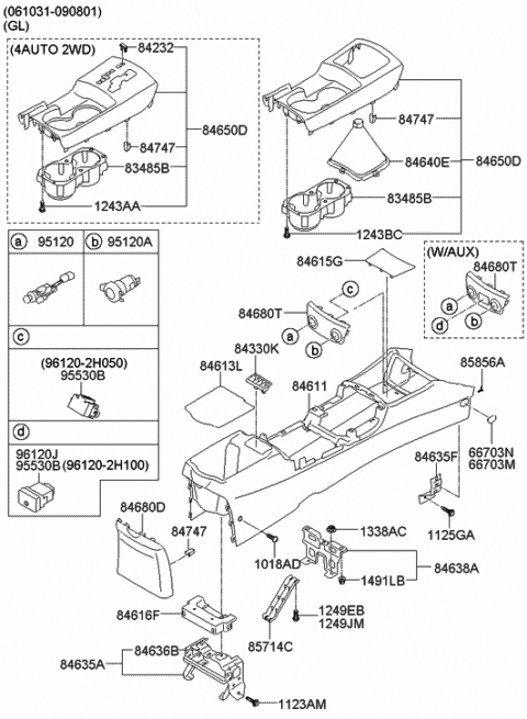 2009 Hyundai Elantra Cup Holder Assembly Diagram for 84670-2H010-9P