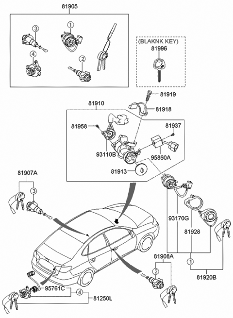 2008 Hyundai Elantra Switch Assembly-Trunk Lid Unlock Diagram for 95761-2H000
