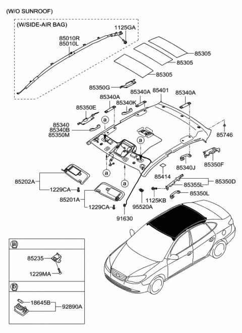 2007 Hyundai Elantra Headlining Assembly Diagram for 85301-2H362-4W