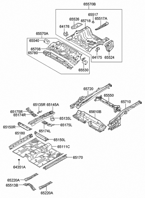 2008 Hyundai Elantra Extension Assembly-Rear Floor,Front Diagram for 65521-2H010