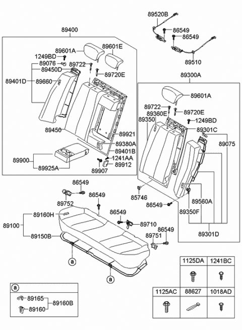 2007 Hyundai Elantra Rear Seat Back Armrest Assembly Diagram for 89900-2H011-TBS