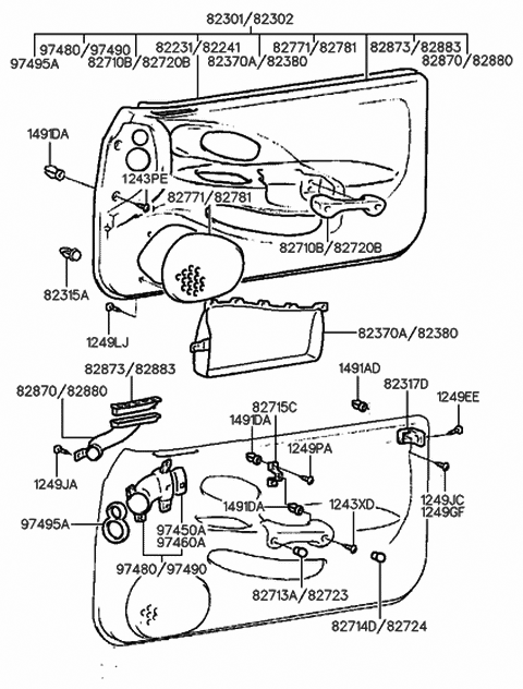 1996 Hyundai Tiburon Weatherstrip-Front Door Belt Inside RH Diagram for 82241-27000