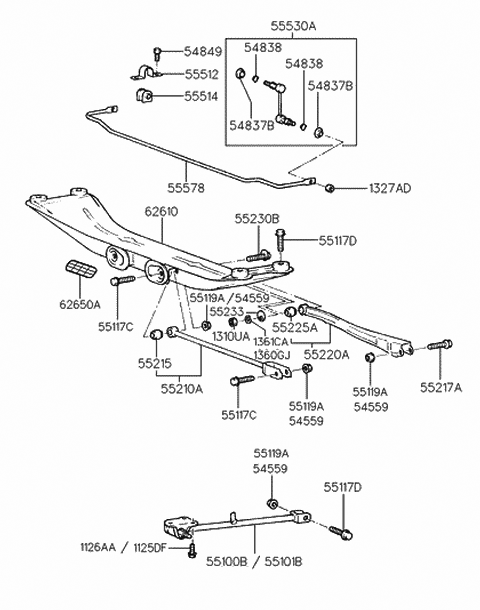 2001 Hyundai Tiburon Arm Assembly-Rear Suspension Rear,LH Diagram for 55210-27000