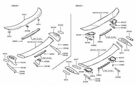 2001 Hyundai Tiburon Cover-Blanking Rear Spoiler Side Diagram for 87215-27200