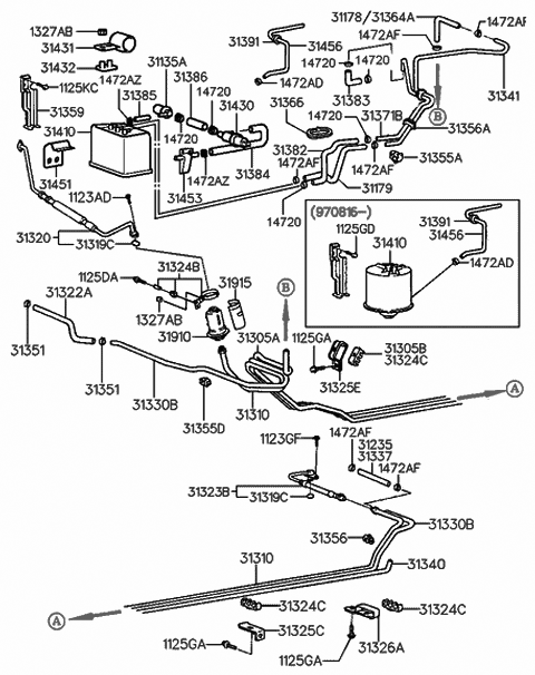 1996 Hyundai Tiburon Clamp-Fuel Tube Diagram for 31324-24001
