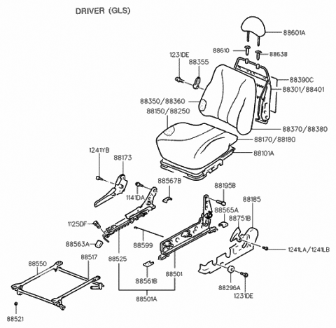 2001 Hyundai Tiburon Front Right-Hand Seat Back Covering Assembly Diagram for 88460-27150-LKP