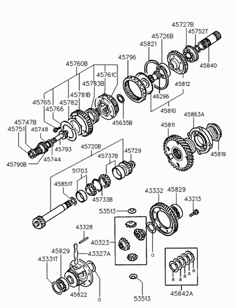 1997 Hyundai Tiburon Gear-Differential Drive Diagram for 45832-28001