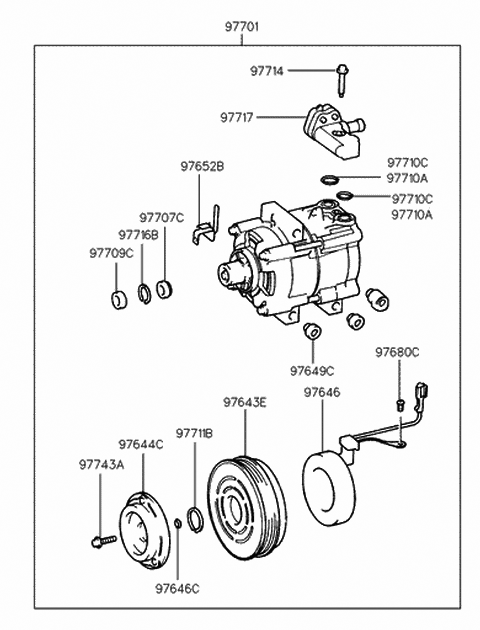1996 Hyundai Tiburon Compressor Assembly Diagram for 97701-27000