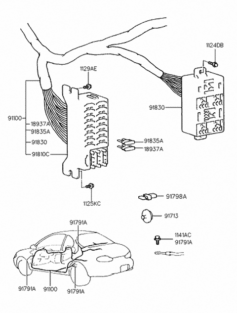 1999 Hyundai Tiburon Fuse Box Kit Diagram for 91810-27A00