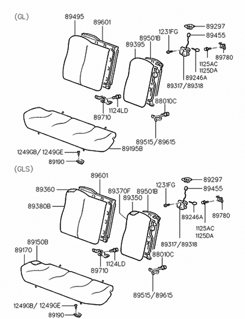 2000 Hyundai Tiburon Hinge Assembly-Rear Seat Back,Cent Diagram for 89365-27000