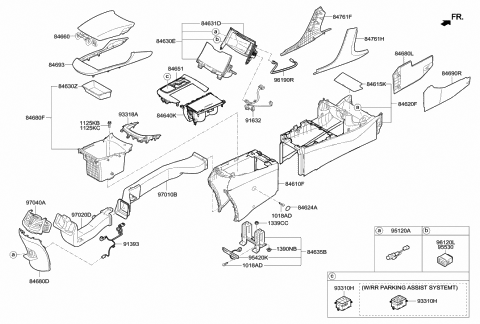 2016 Hyundai Azera Console Armrest Assembly Diagram for 84660-3V900-YVD