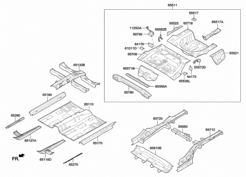 2015 Hyundai Azera Center Floor S/MEMBER Assembly,RH Diagram for 65127-3V101