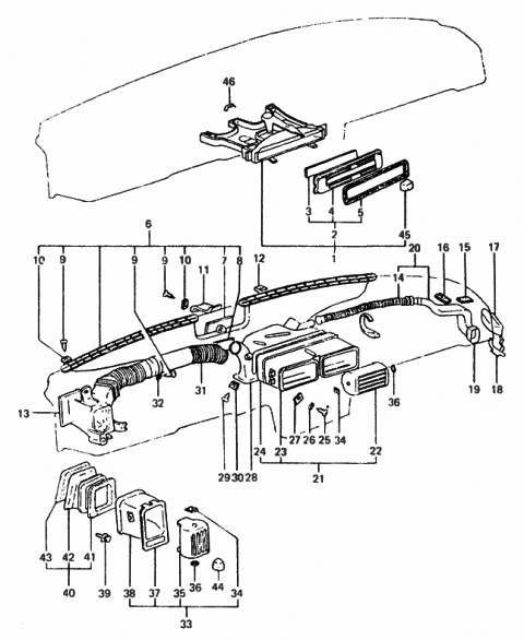 1989 Hyundai Excel Duct-Center Air Ventilator Diagram for 97462-21000