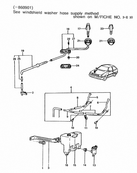 1987 Hyundai Excel Windshield Washer Tank Diagram for 98621-21110