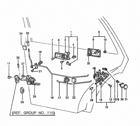 1985 Hyundai Excel Clip-Rear Door Safety Lock Rod Diagram for 81459-21000