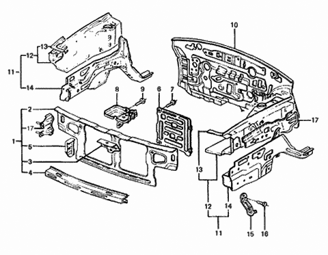 1985 Hyundai Excel Cover-Radiator Support Diagram for 64123-21000
