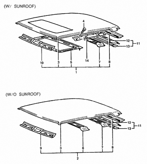1987 Hyundai Excel Panel Assembly-Roof Diagram for 67110-21000
