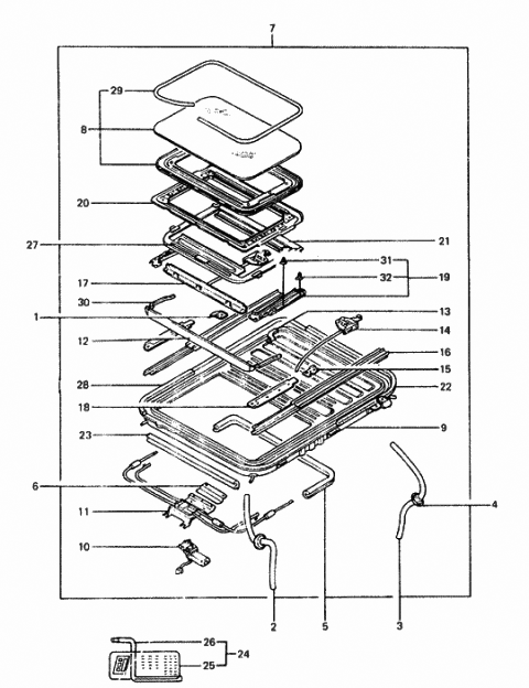 1987 Hyundai Excel Sunroof Assembly Diagram for 81600-21100-AL