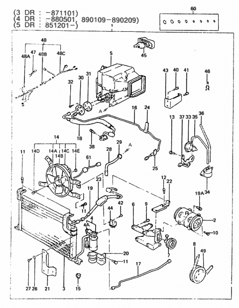 1985 Hyundai Excel Wiring-A/C Cabin(3P) Diagram for 91671-21450