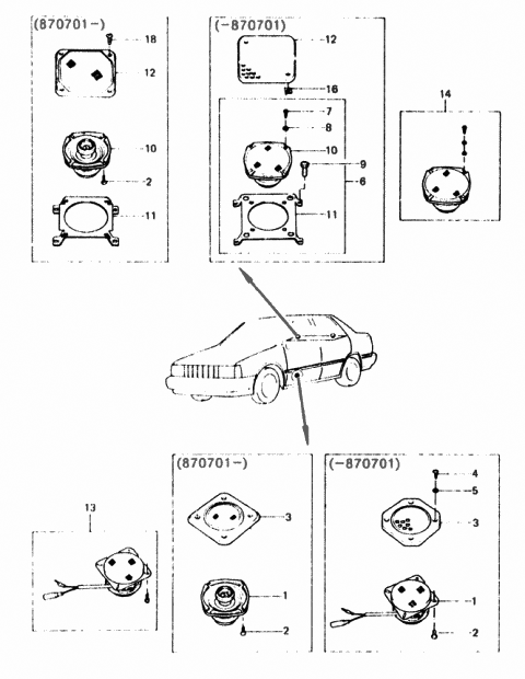 1987 Hyundai Excel Rear Package Tray Speaker Assembly Diagram for 96360-21310