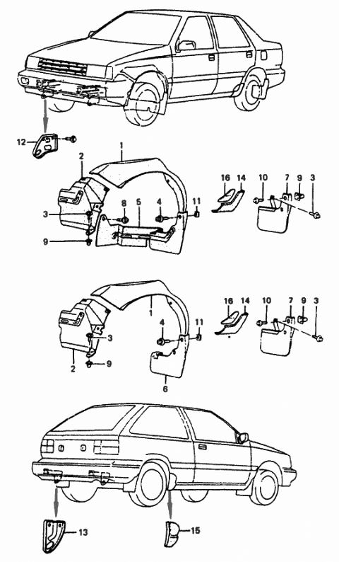 1989 Hyundai Excel Wheel Mud Guard, Right Diagram for 86472-21001