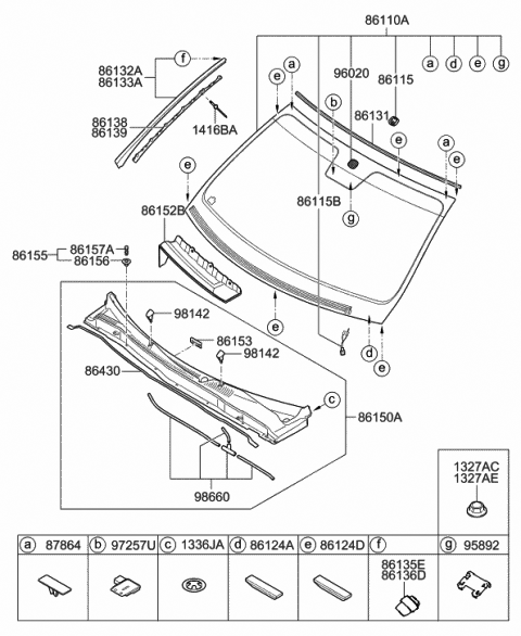 2011 Hyundai Genesis Cover-Cowl Panel Drain Diagram for 86152-3M000