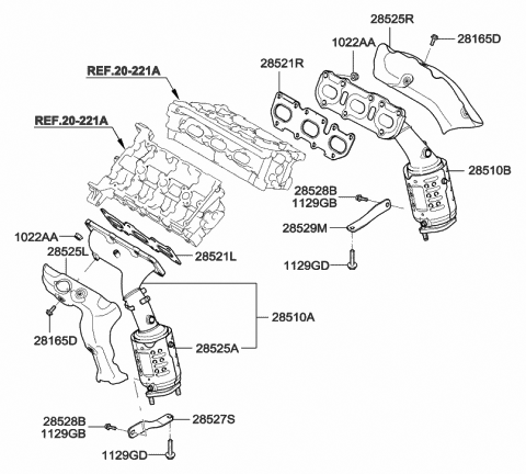 2008 Hyundai Genesis Exhaust Manifold Catalytic Assembly, Left Diagram for 28510-3F011