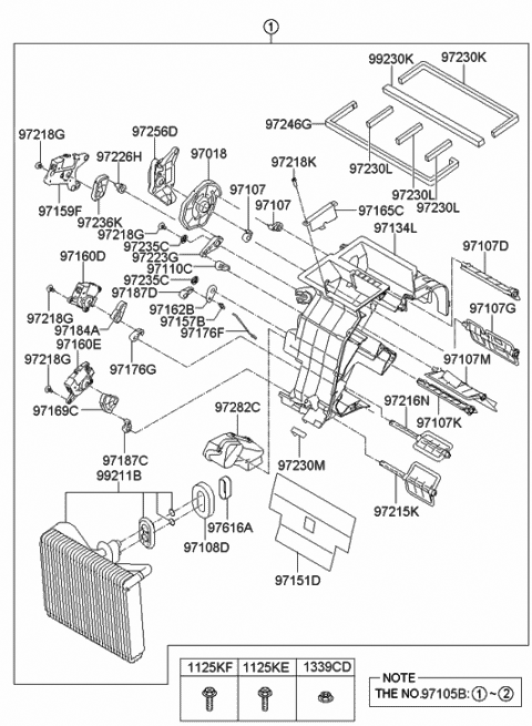 2009 Hyundai Genesis Heater & Evaporator Assembly Diagram for 97150-3M500