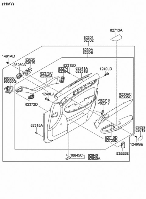 2013 Hyundai Genesis Front Door Armrest Assembly Left Diagram for 82350-3M000-ARY