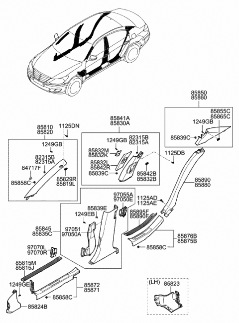 2009 Hyundai Genesis Grille Assembly-Pillar Air Ventilator,RH Diagram for 97055-3M000-BR