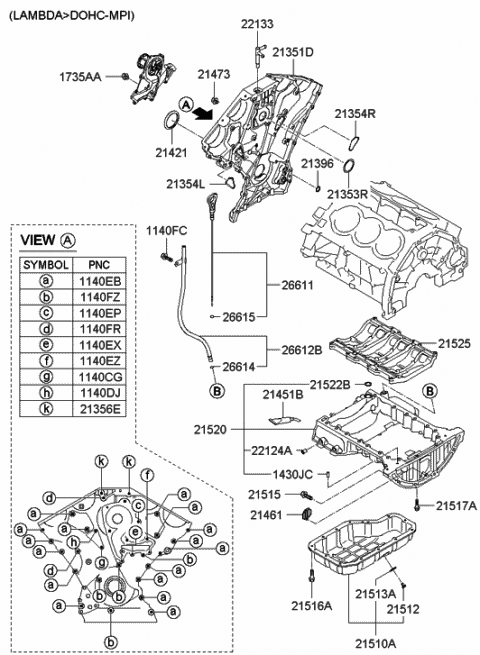 2009 Hyundai Genesis Oil Level Gauge Rod Assembly Diagram for 26611-3C502