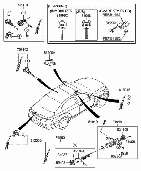 2013 Hyundai Genesis Key Set Diagram for 81905-3M070