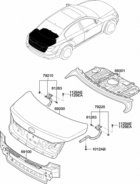 2010 Hyundai Genesis Hinge Assembly-Trunk Lid,RH Diagram for 79220-3M000