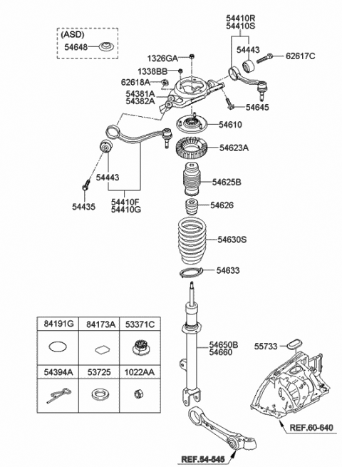 2009 Hyundai Genesis Strut Assembly, Front, Left Diagram for 54611-3M800