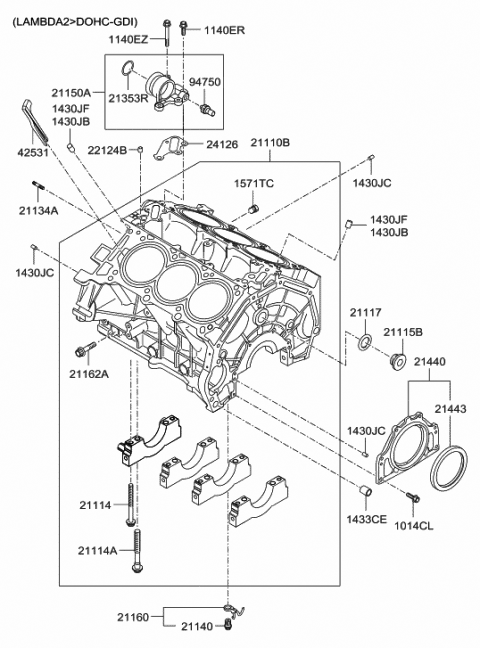 2013 Hyundai Genesis Block Sub Assembly-Cylinder Diagram for 21110-3C250