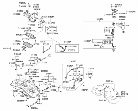 2012 Hyundai Genesis Clip-Vapor Tube Diagram for 31173-3M000